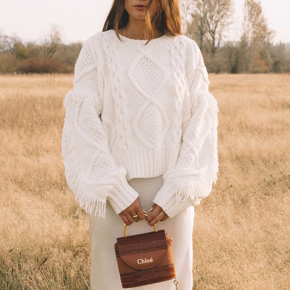 Line & Dot Jasper Fringe Cable Knit Sweater